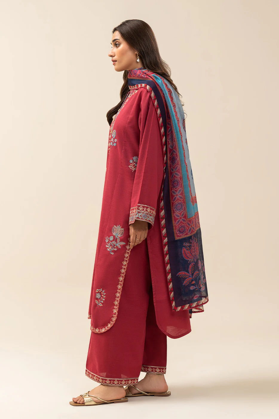2 PIECE EMBROIDERED SLUB SUIT (PRET) - Image 4