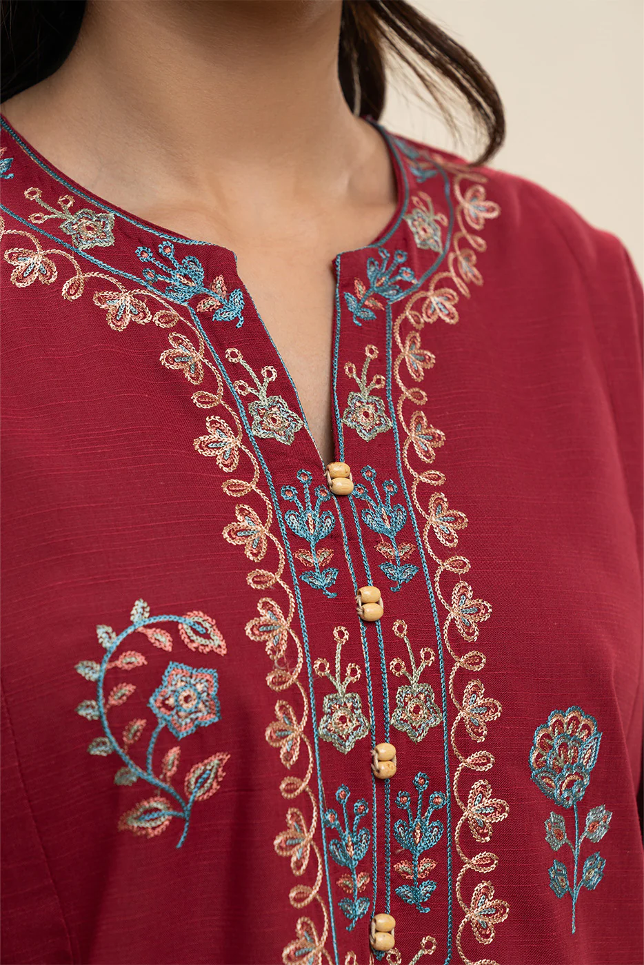 2 PIECE EMBROIDERED SLUB SUIT (PRET) - Image 5
