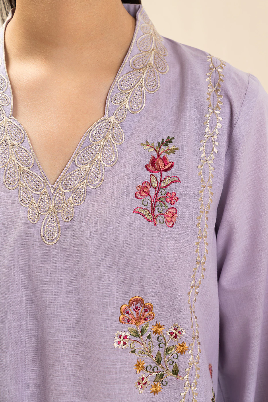 2 PIECE EMBROIDERED TWO WAY SLUB SUIT (PRET) - Image 5