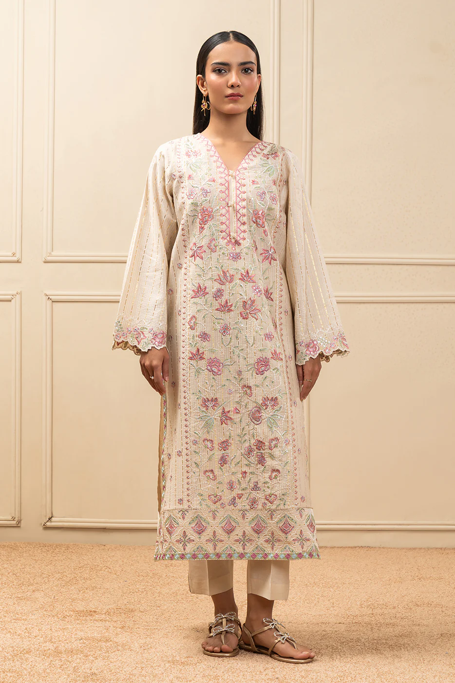 EMBROIDERED DOBBY JACQUARD SHIRT (PRET) - Image 2