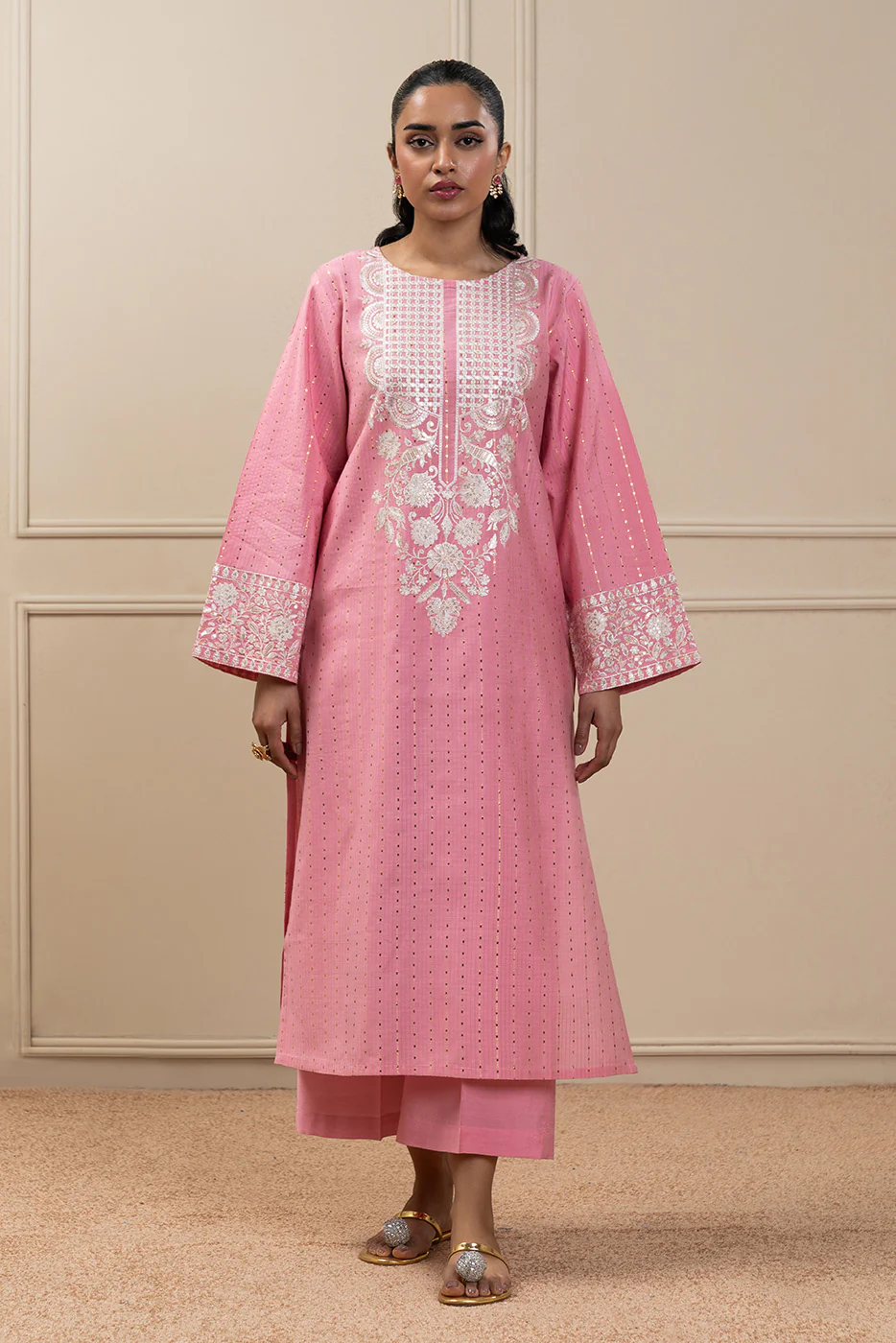 2 PIECE EMBROIDERED TWO TONE ZARI SUIT (HIGH CASUAL) - Image 2