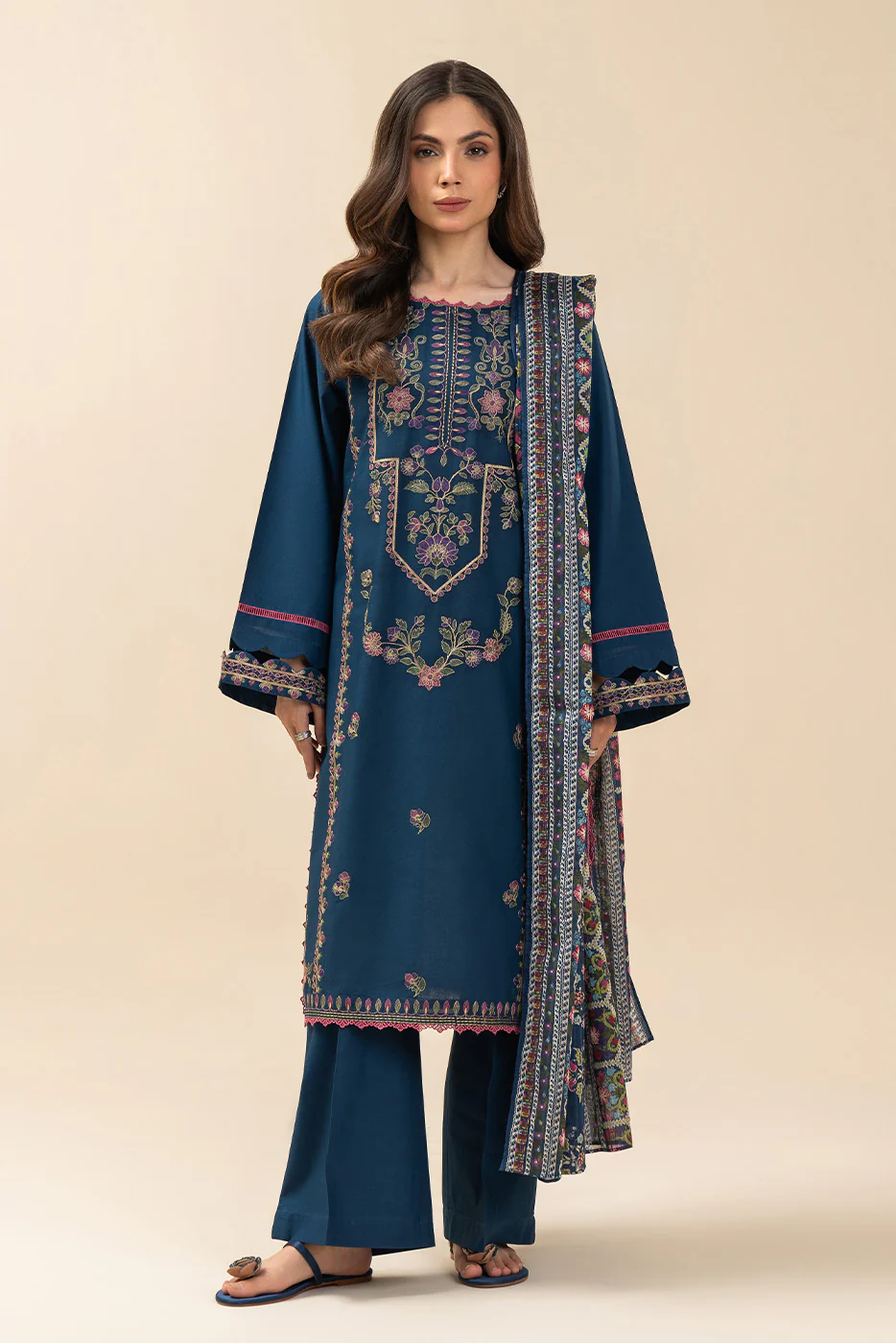 3 PIECE EMBROIDERED LAWN SUIT-CERULEAN FOLK (UNSTITCHED) - Image 2