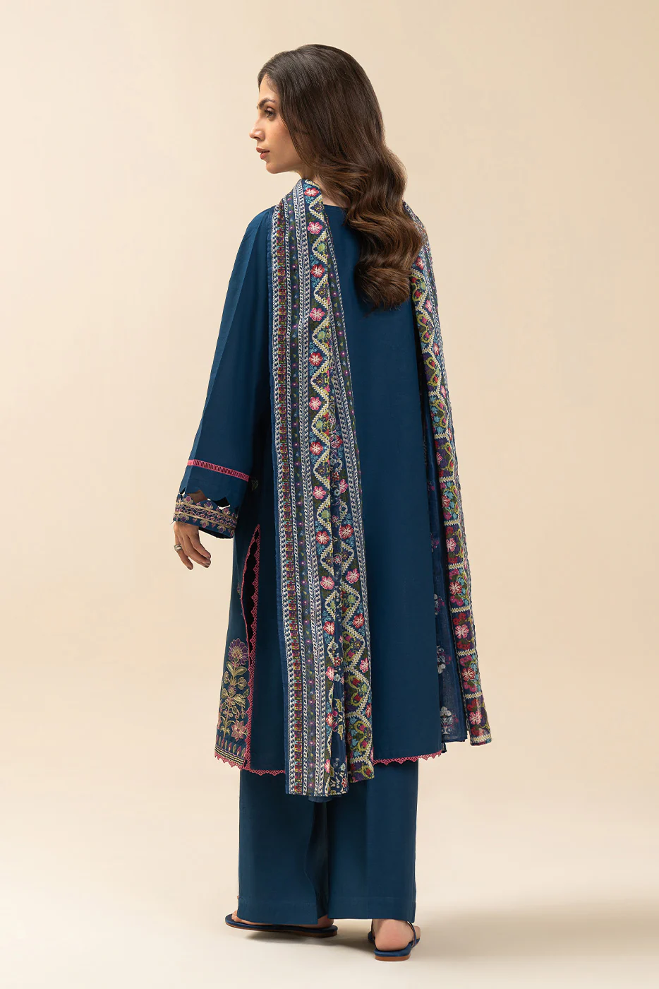 3 PIECE EMBROIDERED LAWN SUIT-CERULEAN FOLK (UNSTITCHED) - Image 4