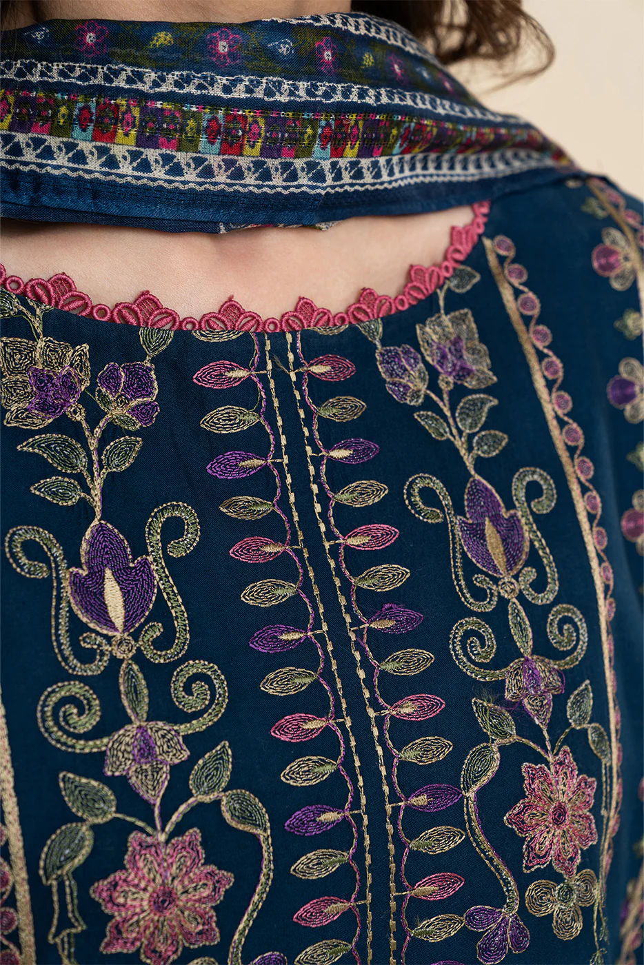 3 PIECE EMBROIDERED LAWN SUIT-CERULEAN FOLK (UNSTITCHED) - Image 5
