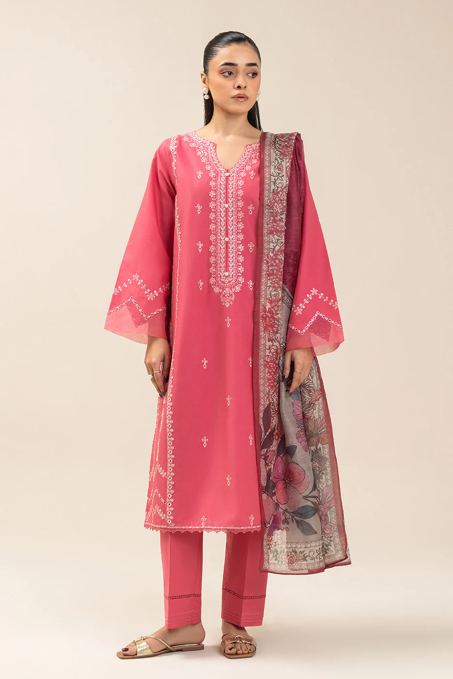 3 PIECE EMBROIDERED LAWN SUIT-PINK PALISADE (UNSTITCHED) - Image 2