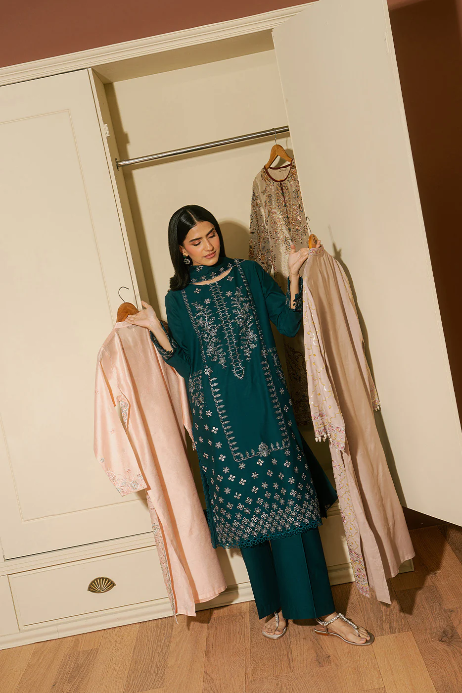 3 PIECE EMBROIDERED LAWN SUIT-STARDUST TEAL (UNSTITCHED) - Image 2