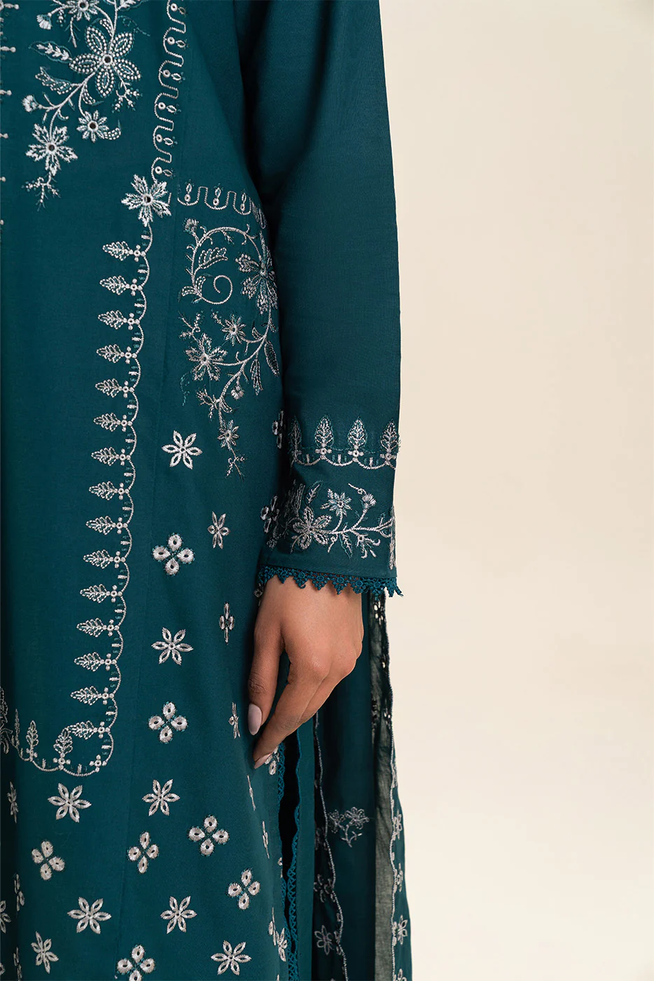 3 PIECE EMBROIDERED LAWN SUIT-STARDUST TEAL (UNSTITCHED) - Image 8