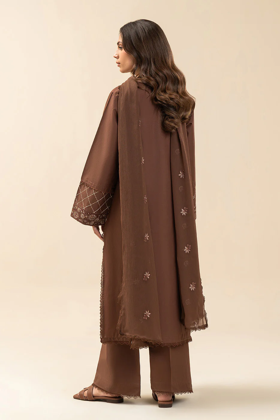 3 PIECE EMBROIDERED LAWN SUIT-MAHOGANY (UNSTITCHED) - Image 4