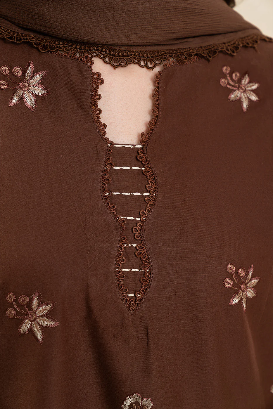 3 PIECE EMBROIDERED LAWN SUIT-MAHOGANY (UNSTITCHED) - Image 5
