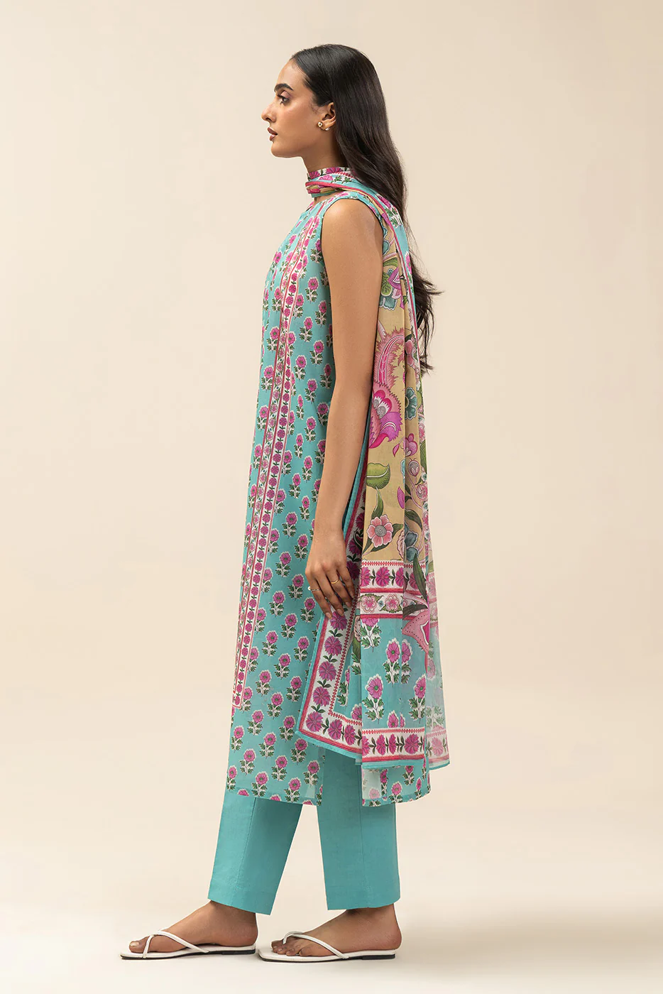 3 PIECE PRINTED LAWN SUIT-CYAN FANTASY (UNSTITCHED) - Image 4