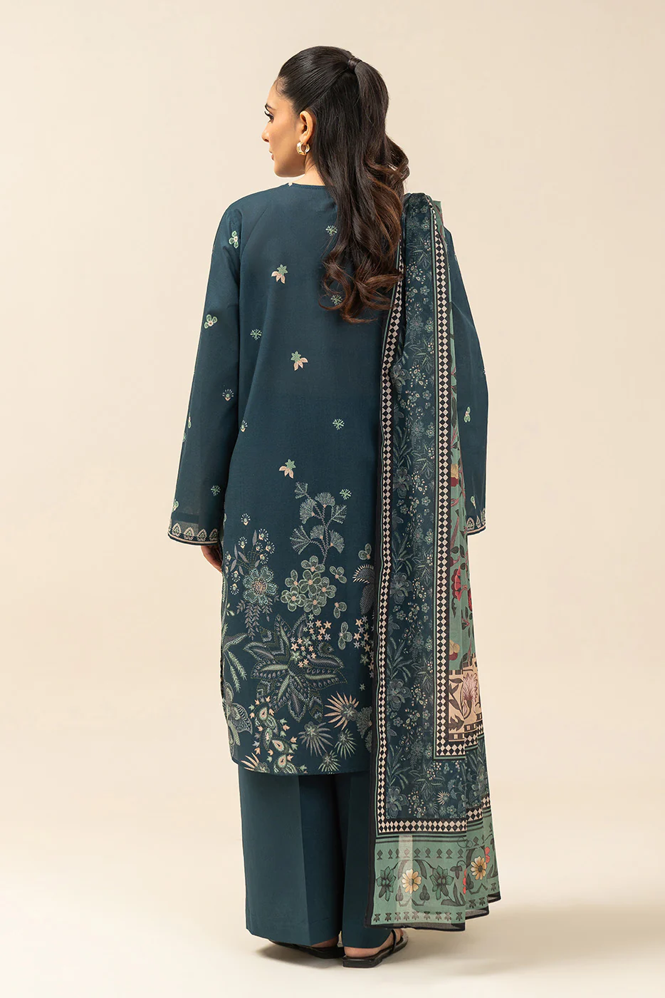 3 PIECE PRINTED LAWN SUIT-MYSTIC TEAL (UNSTITCHED) - Image 3