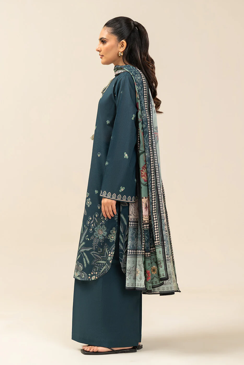 3 PIECE PRINTED LAWN SUIT-MYSTIC TEAL (UNSTITCHED) - Image 4