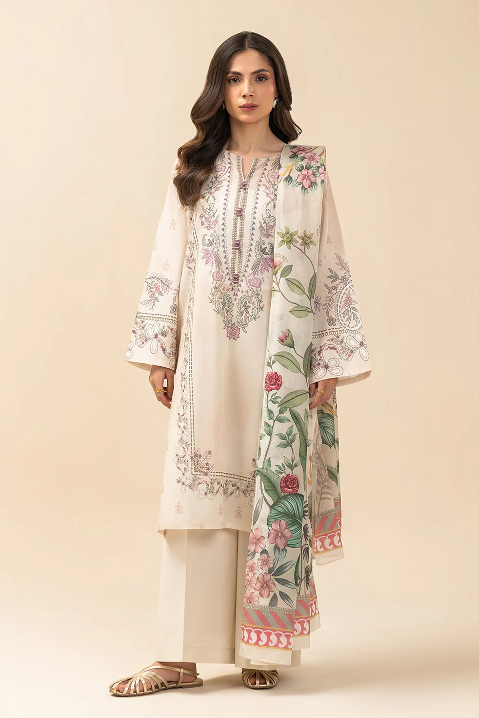 3 PIECE PRINTED LAWN SUIT-IVORY WHISPER (UNSTITCHED) - Image 2