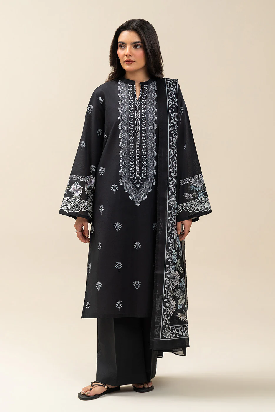 3 PIECE PRINTED LAWN SUIT-RAVEN FLORET (UNSTITCHED) - Image 2