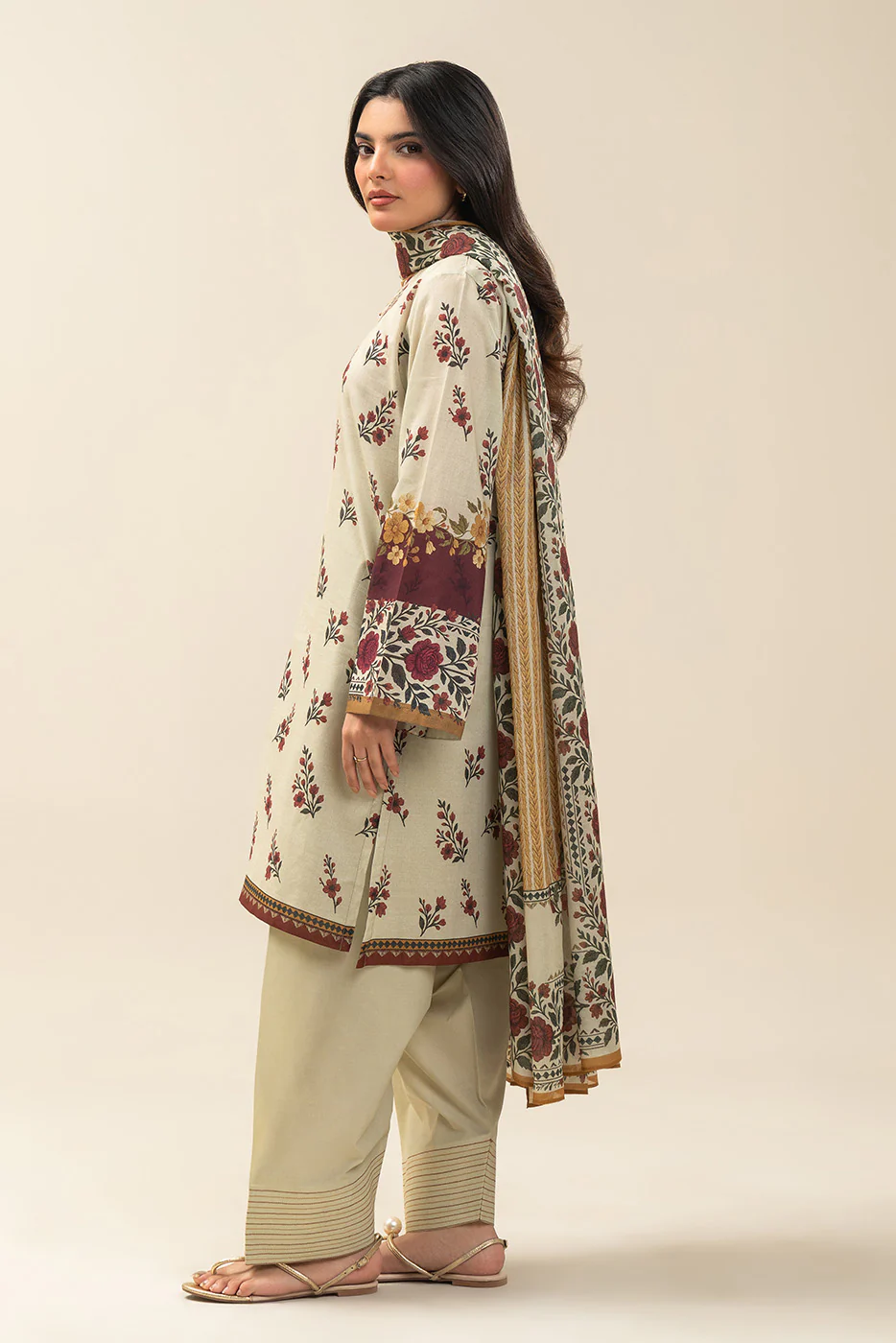 3 PIECE PRINTED LAWN SUIT-SMOKE ROSE (UNSTITCHED) - Image 4