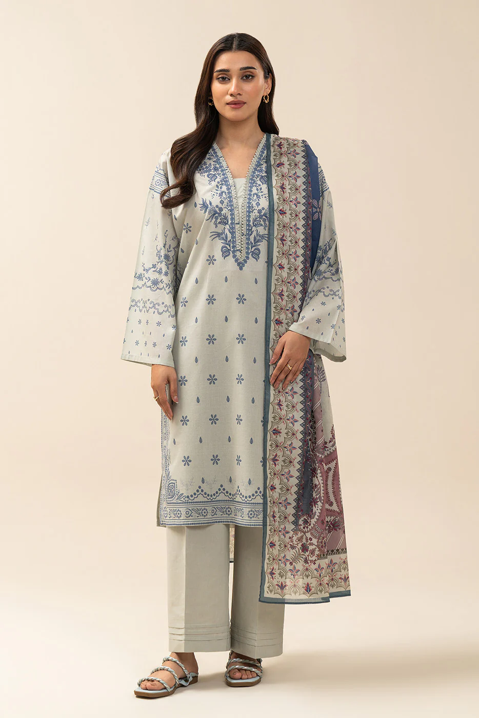 3 PIECE PRINTED LAWN SUIT-SAPPHIRE SLATE (UNSTITCHED) - Image 4