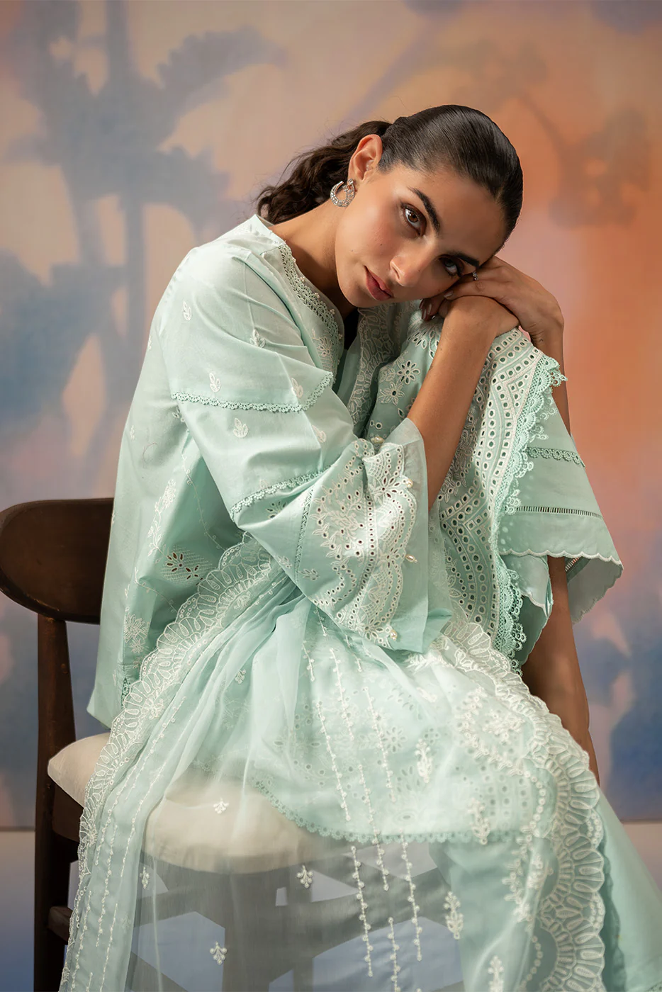 3 PIECE EMBROIDERED CHIKANKARI SUIT WITH BAMBER DUPATTA-AZURE MIST (UNSTITCHED) - Image 2