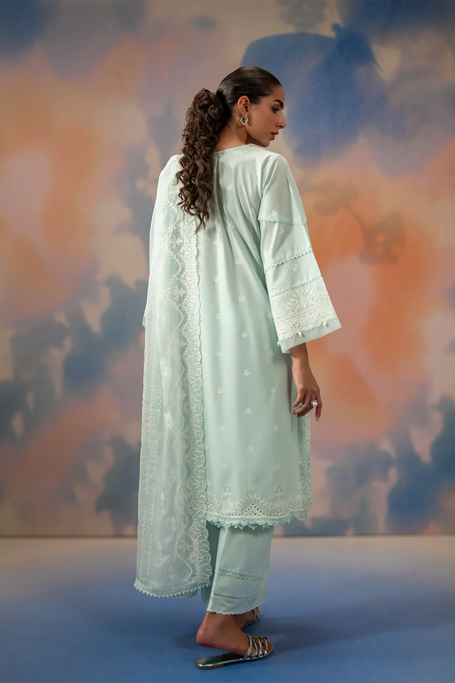 3 PIECE EMBROIDERED CHIKANKARI SUIT WITH BAMBER DUPATTA-AZURE MIST (UNSTITCHED) - Image 6