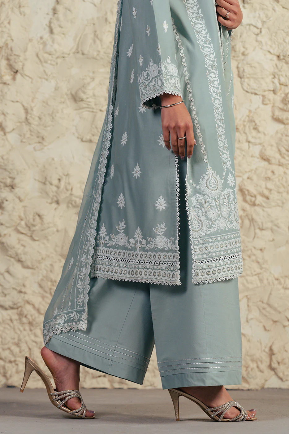 3 PIECE EMBROIDERED LAWN SUIT WITH BAMBER CHIFFON DUPATTA-MISTY JADE (UNSTITCHED) - Image 10