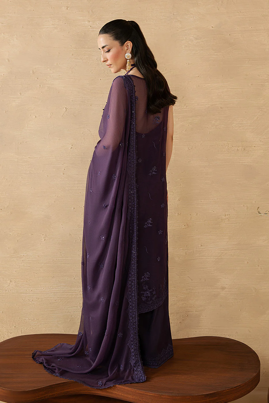 4 PIECE EMBROIDERED CHIFFON SUIT-FEMME NOIR (LUXURY UNSTITCHED) - Image 4