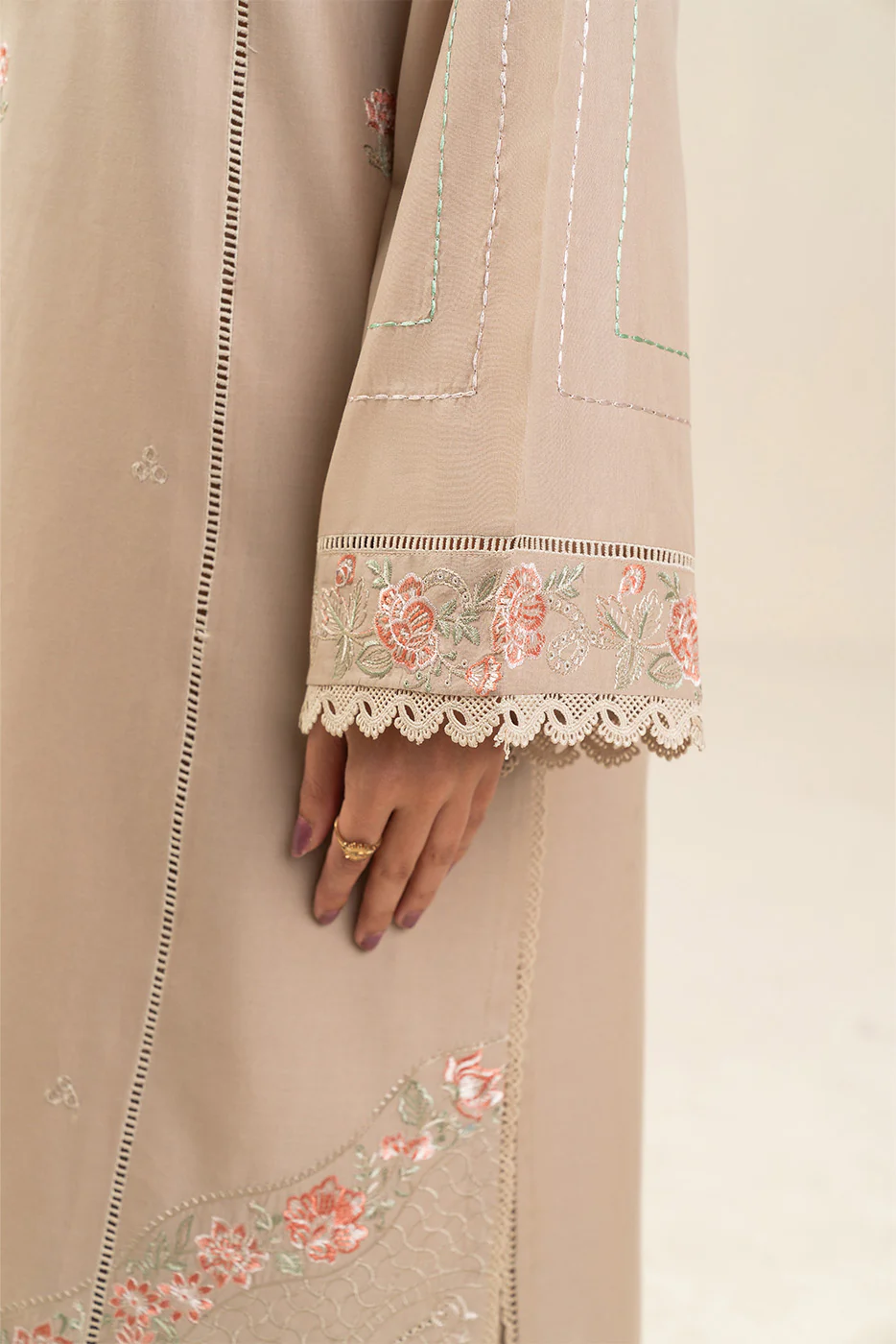 2 PIECE EMBROIDERED LAWN SUIT-PEARL CREAM (UNSTITCHED) - Image 3