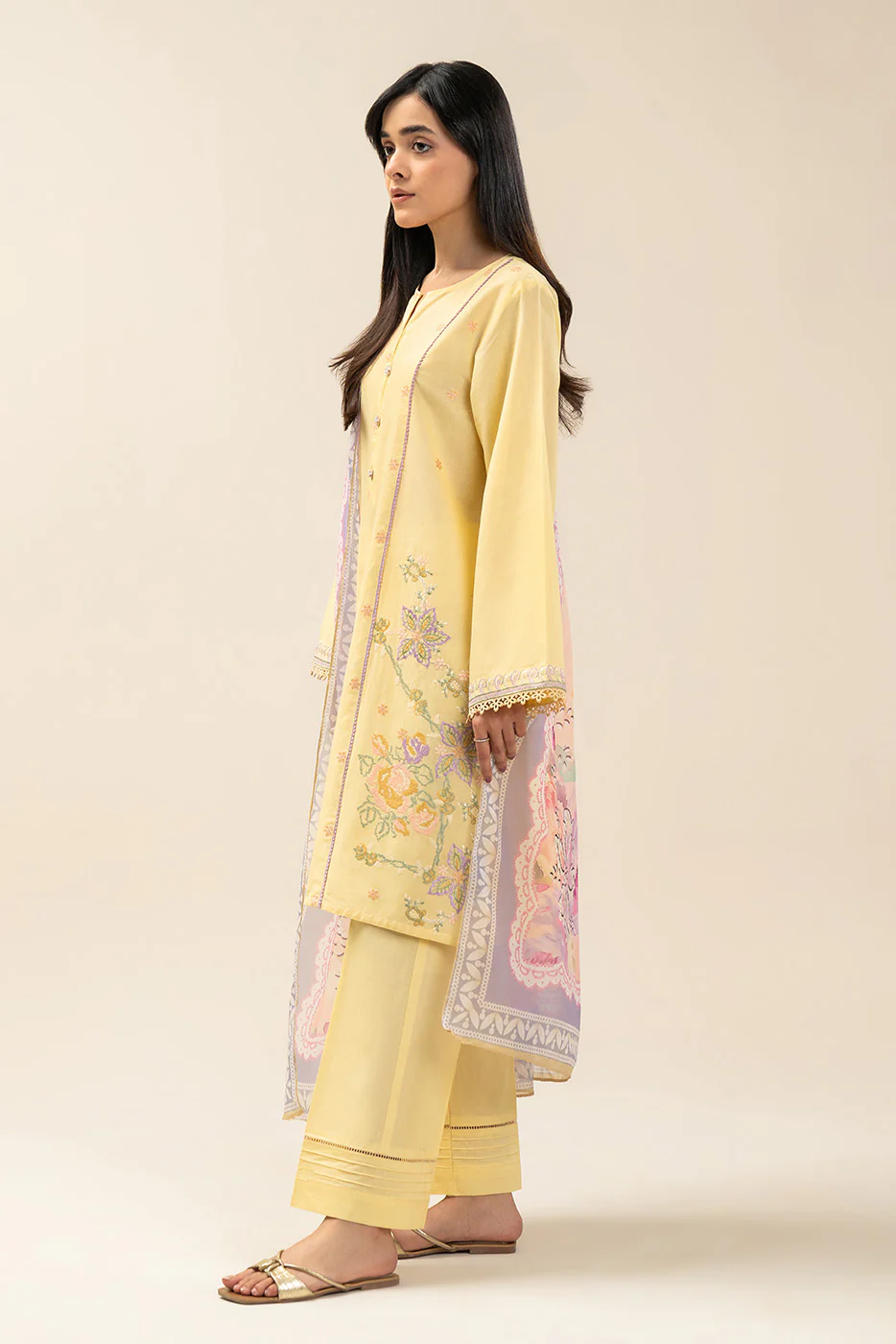 2 PIECE EMBROIDERED LAWN SUIT-LIME GROVE (UNSTITCHED) - Image 5