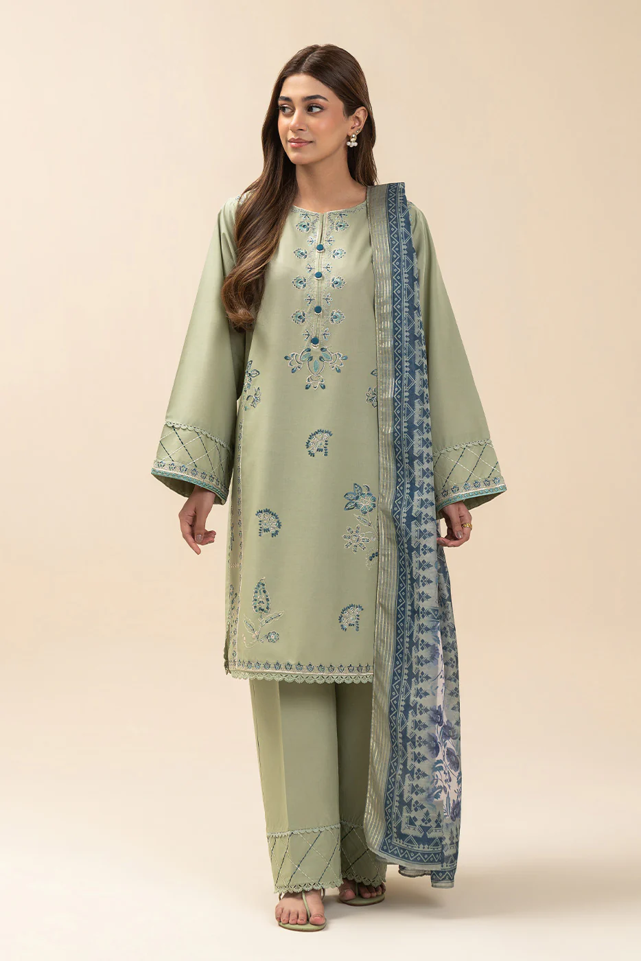 3 PIECE EMBROIDERED LAWN SUIT-MINERAL MINT (UNSTITCHED) - Image 2