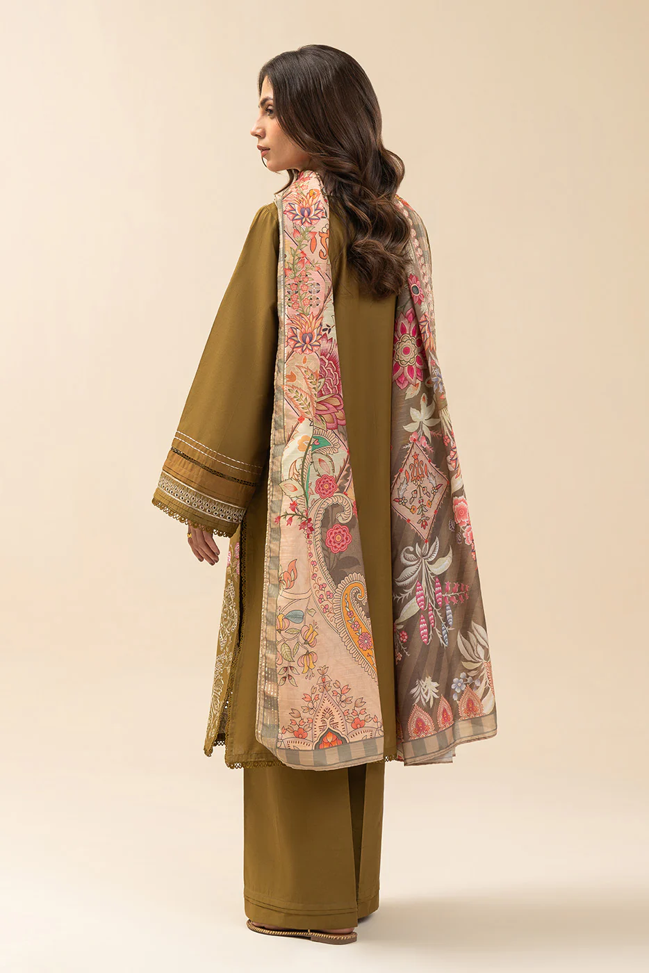 3 PIECE EMBROIDERED LAWN SUIT-OLIVE CHARM (UNSTITCHED) - Image 4