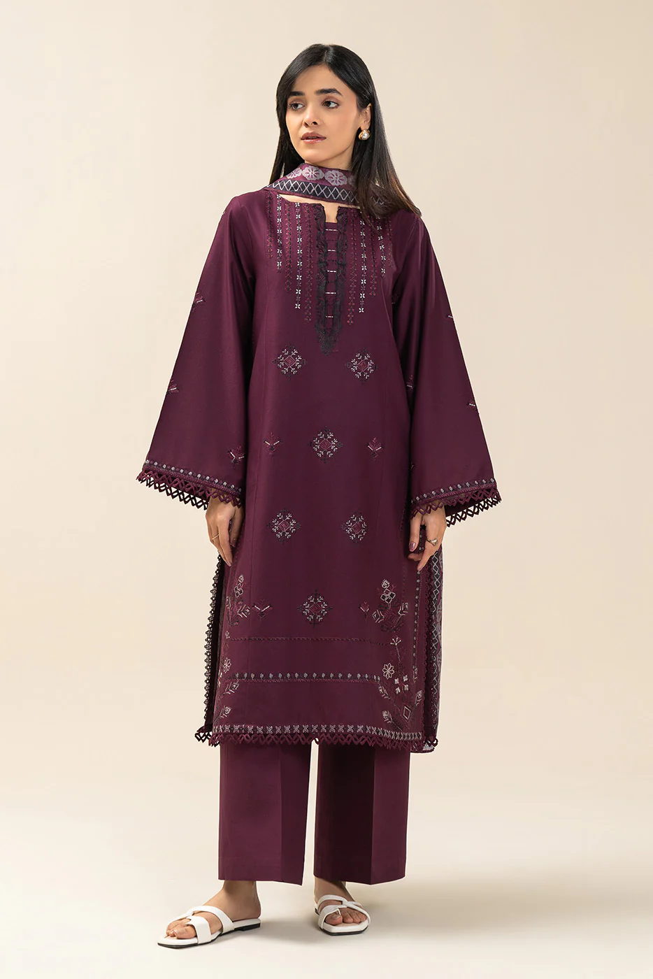 3 PIECE EMBROIDERED LAWN SUIT-TRIBAL CODE (UNSTITCHED) - Image 2