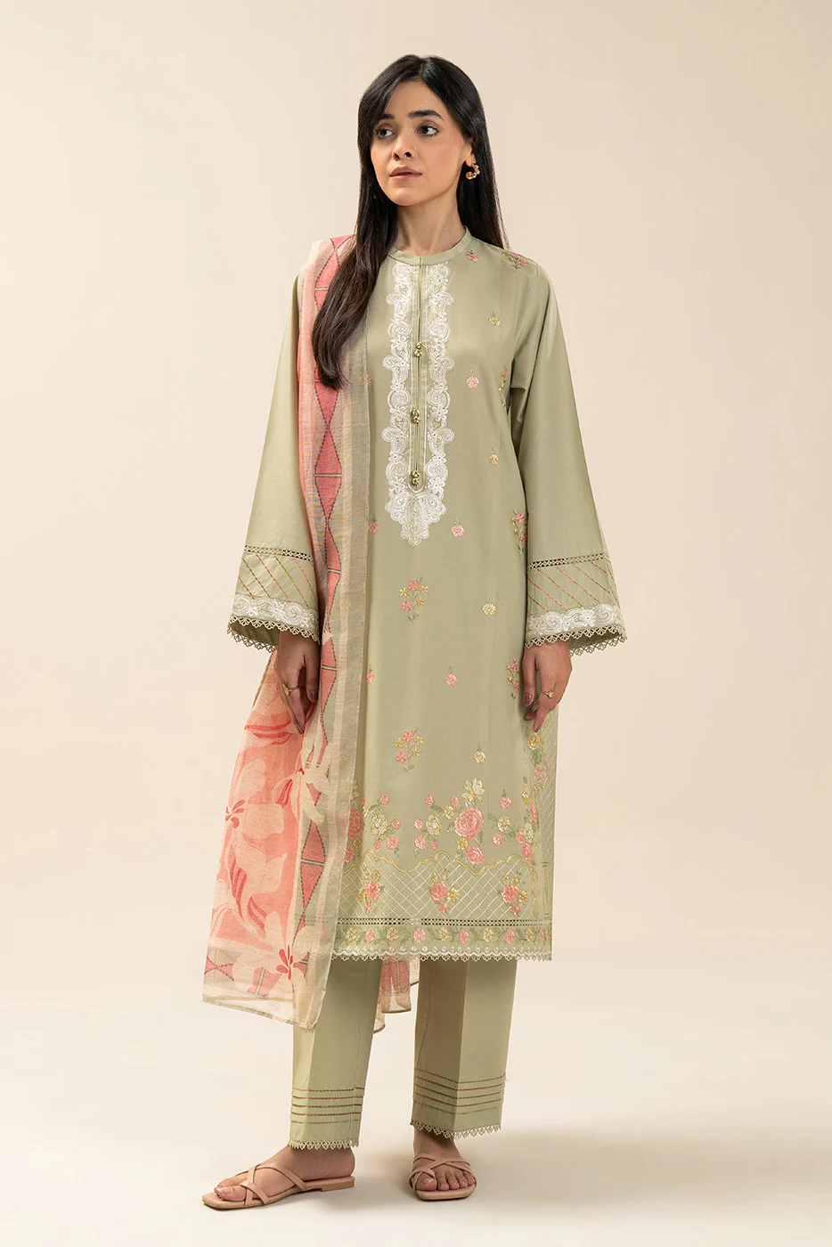 3 PIECE EMBROIDERED LAWN SUIT-CORAL REEF (UNSTITCHED) - Image 4