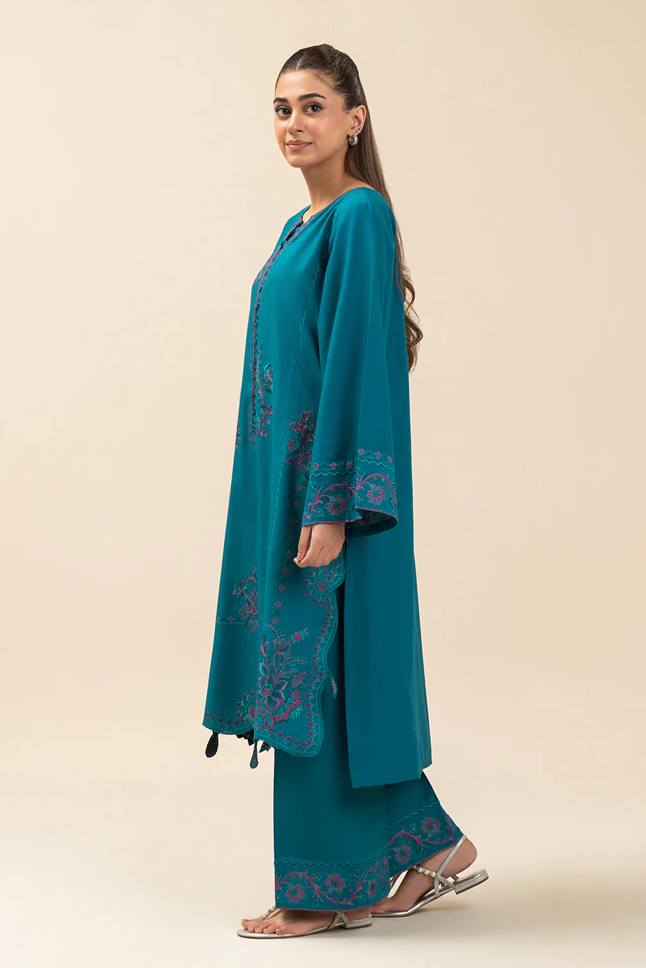 2 PIECE EMBROIDERED LAWN SUIT-TEAL TALISMAN (UNSTITCHED) - Image 3