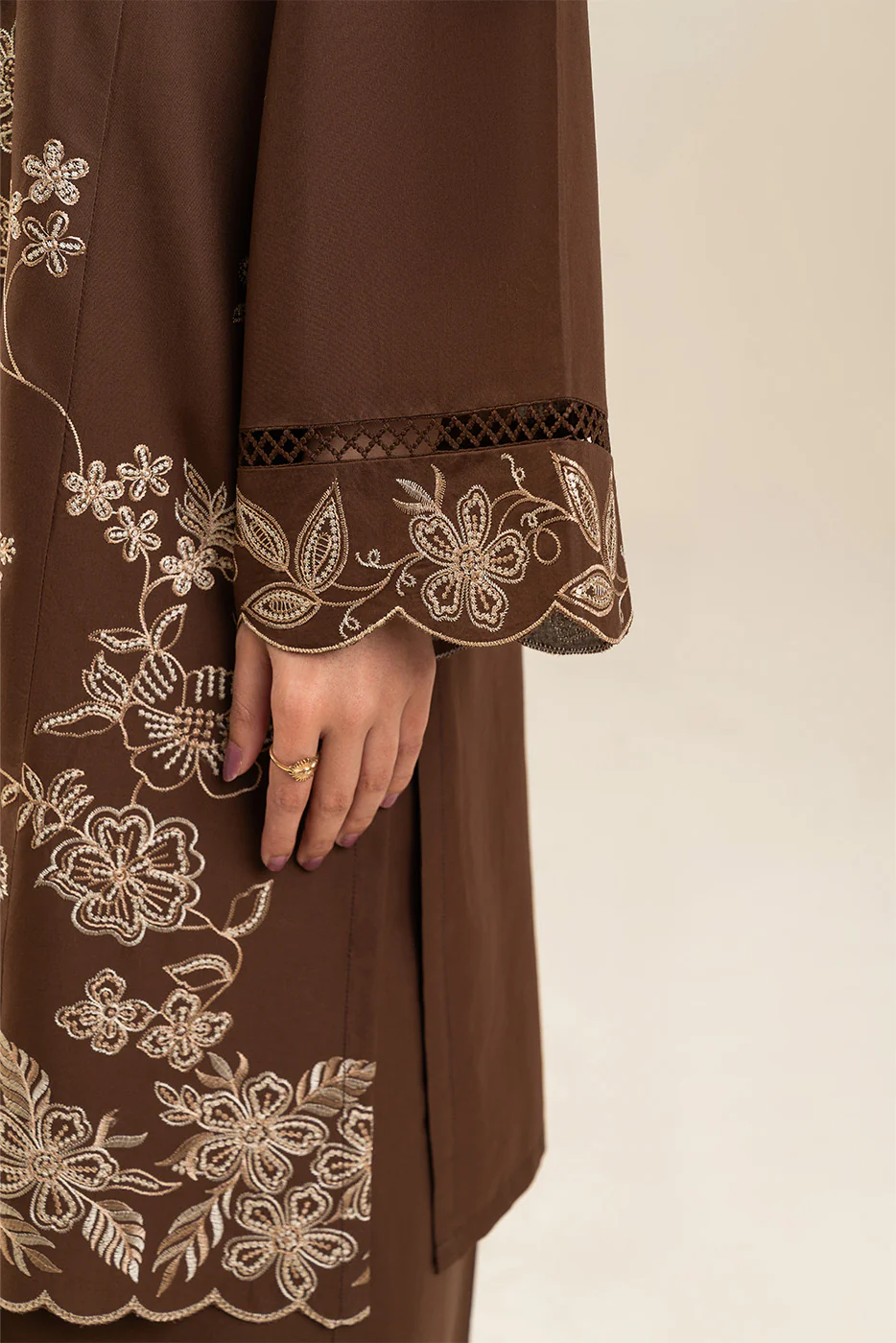 2 PIECE EMBROIDERED LAWN SUIT-EARTHLY BRONZE (UNSTITCHED) - Image 9