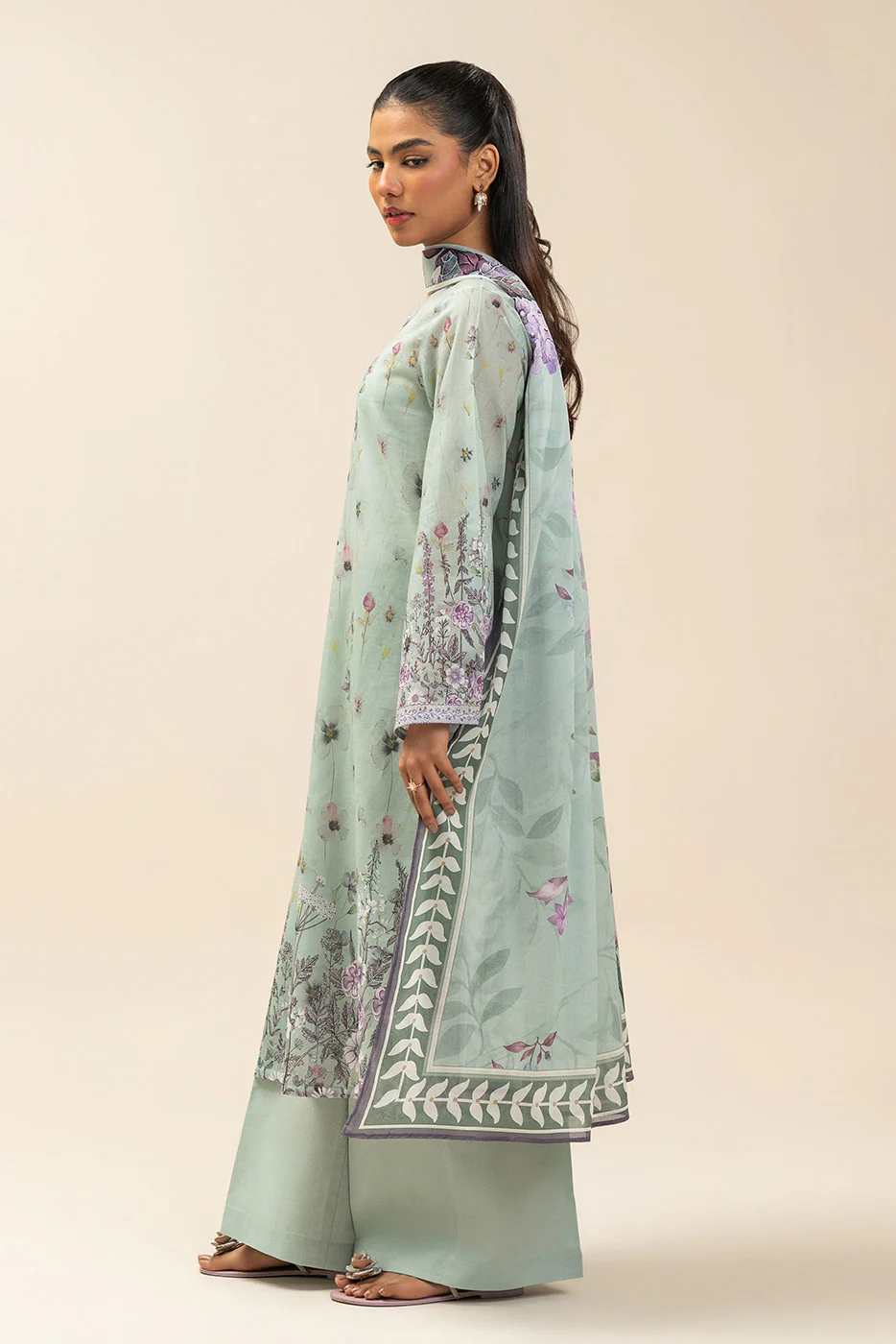 3 PIECE PRINTED LAWN SUIT-FLORET MINT (UNSTITCHED) - Image 3