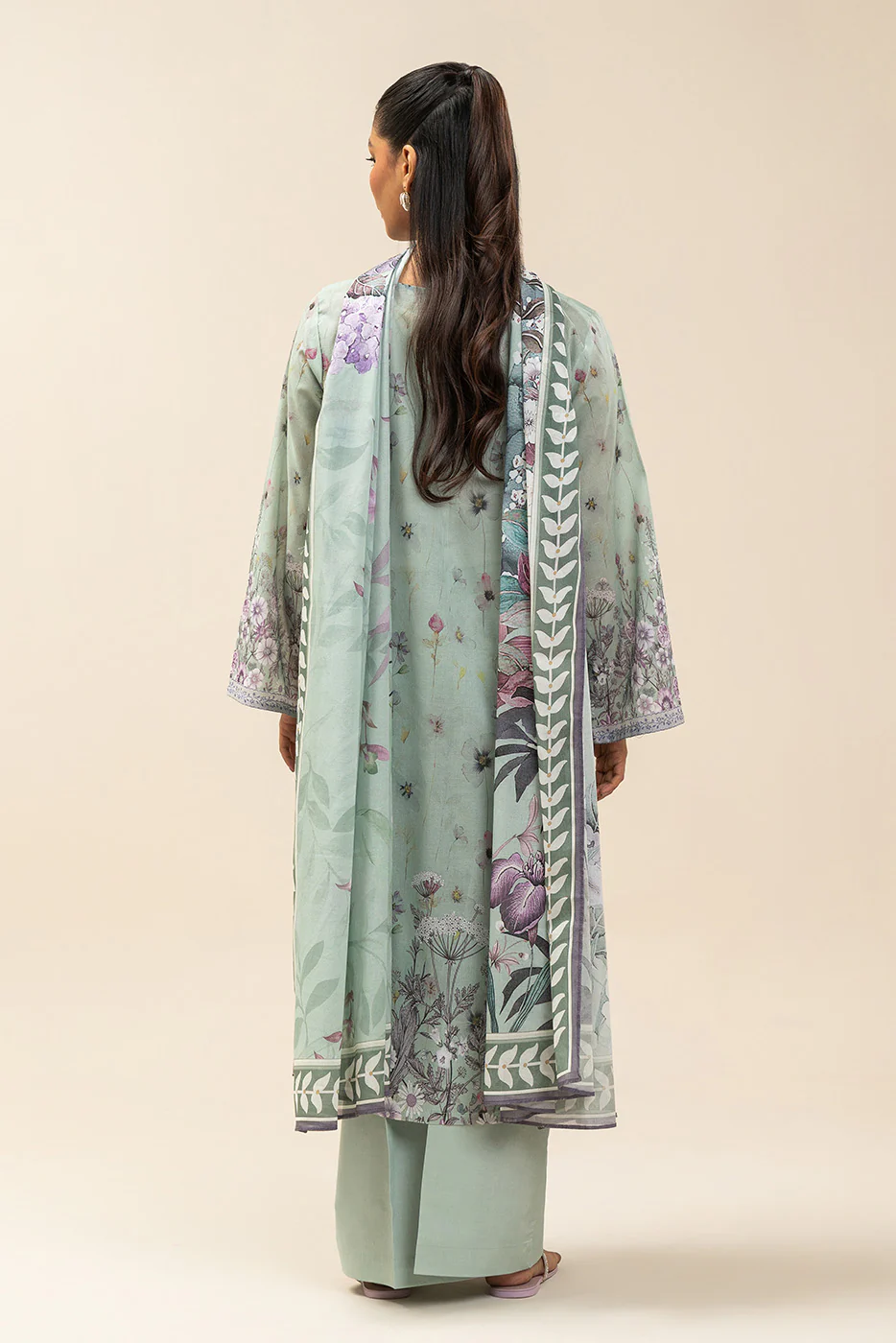 3 PIECE PRINTED LAWN SUIT-FLORET MINT (UNSTITCHED) - Image 4