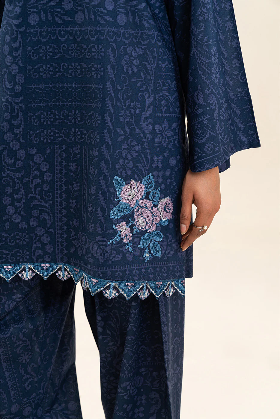 2 PIECE EMBROIDERED LAWN SUIT-VERDANT BLUE (UNSTITCHED) - Image 6