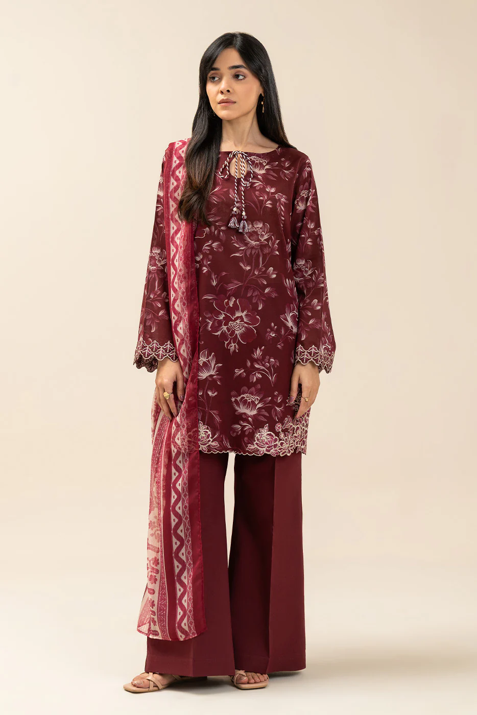 3 PIECE EMBROIDERED LAWN SUIT-SCARLET VINE (UNSTITCHED) - Image 8