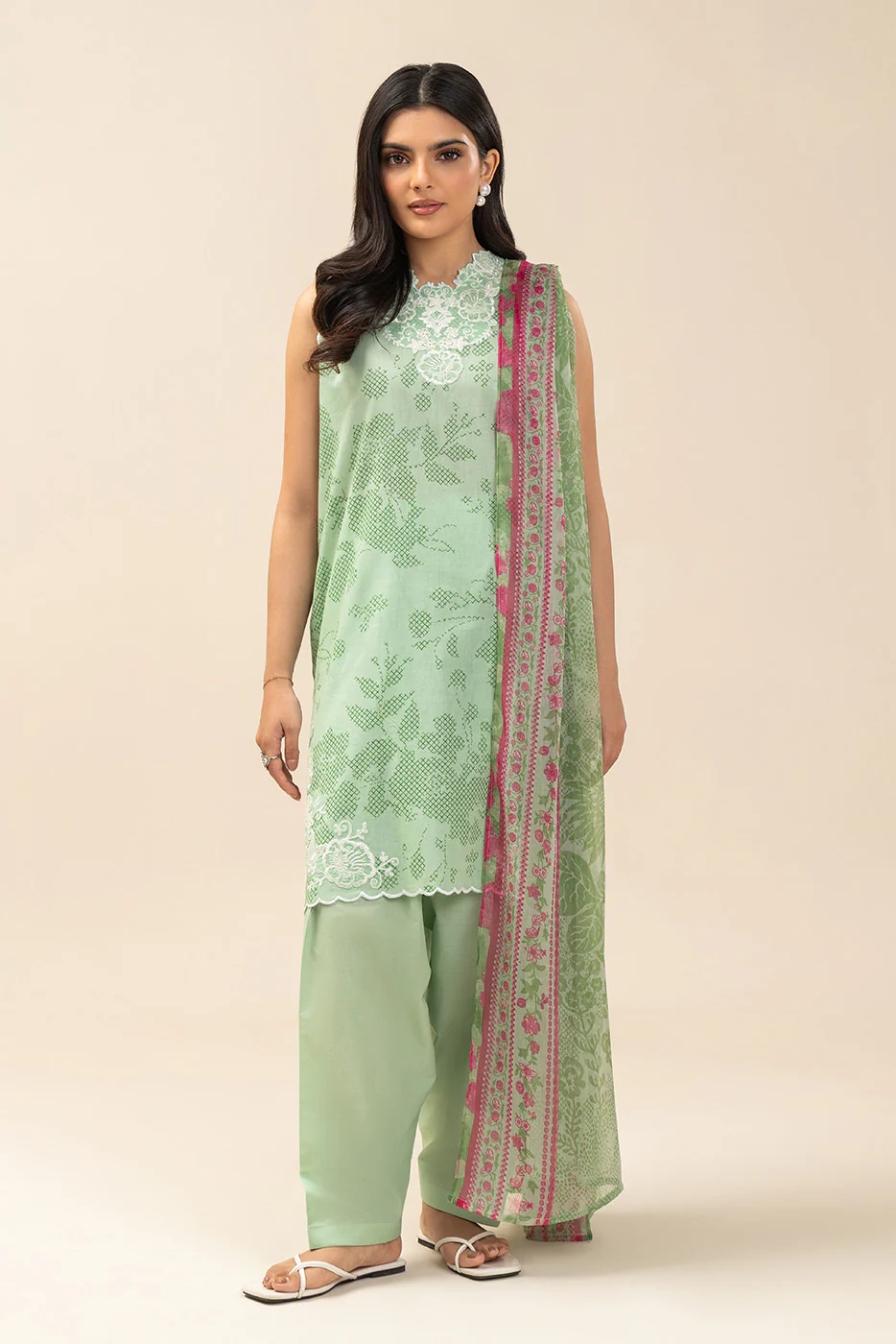 3 PIECE EMBROIDERED LAWN SUIT-QUIET CELADON (UNSTITCHED) - Image 4