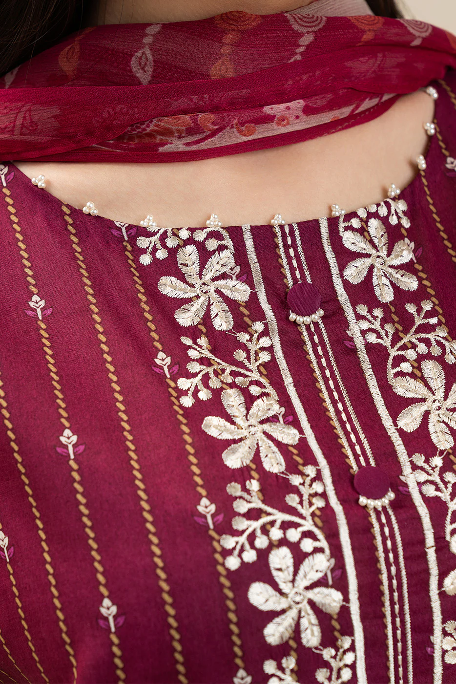 3 PIECE EMBROIDERED LAWN SUIT-DARK LANE FLORA (UNSTITCHED) - Image 3