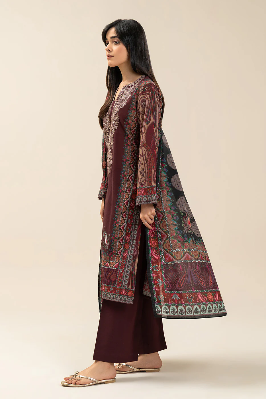 3 PIECE EMBROIDERED LAWN SUIT-ETHNIC PAISLEY (UNSTITCHED) - Image 5