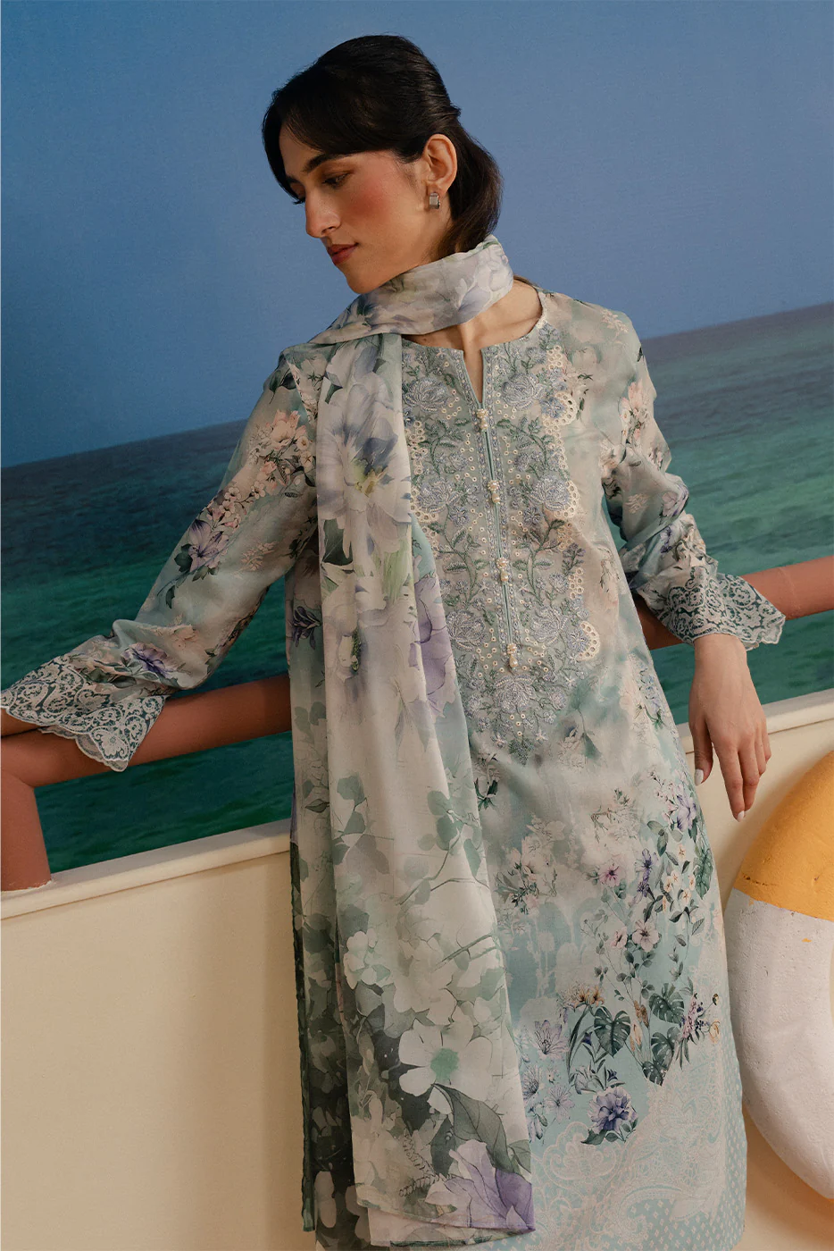 3 PIECE EMBROIDERED LAWN SUIT-CERULEAN RIVULET (UNSTITCHED) - Image 2