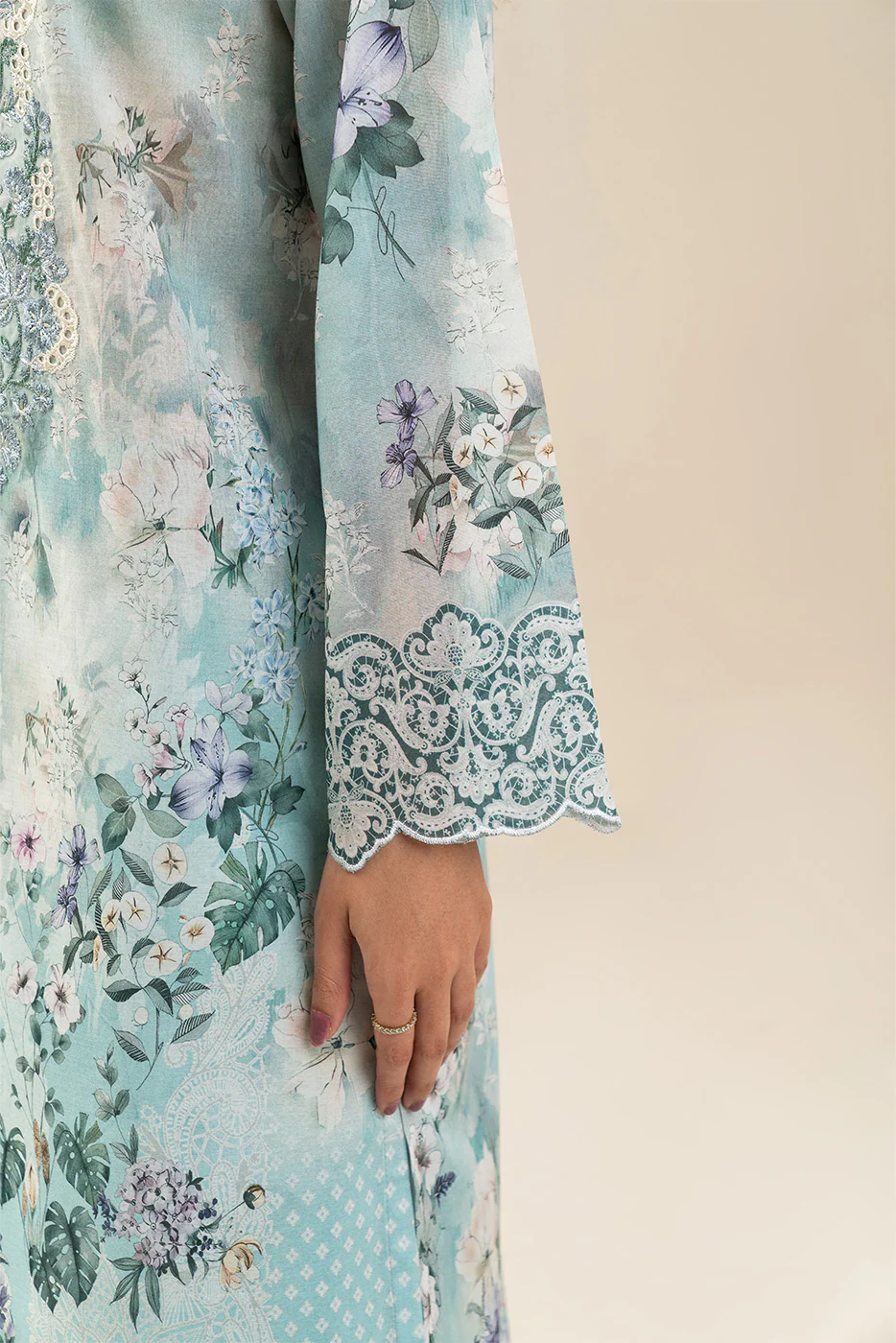 3 PIECE EMBROIDERED LAWN SUIT-CERULEAN RIVULET (UNSTITCHED) - Image 5