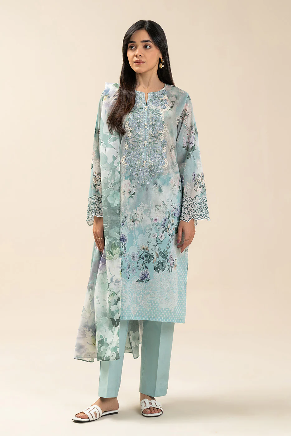 3 PIECE EMBROIDERED LAWN SUIT-CERULEAN RIVULET (UNSTITCHED) - Image 6