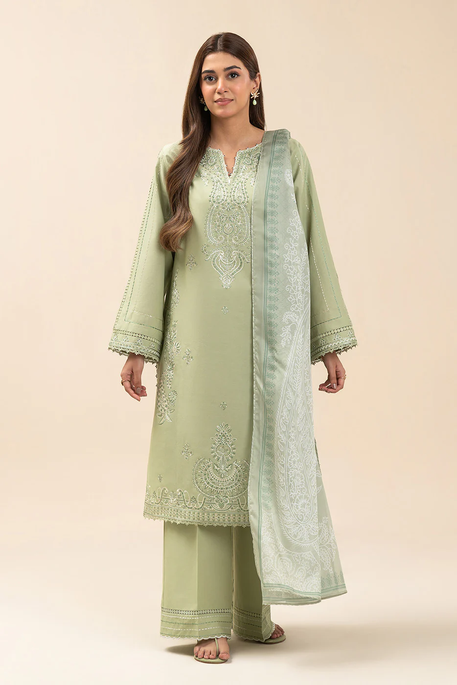 3 PIECE EMBROIDERED LAWN SUIT-GREEN SMOKE (UNSTITCHED) - Image 2