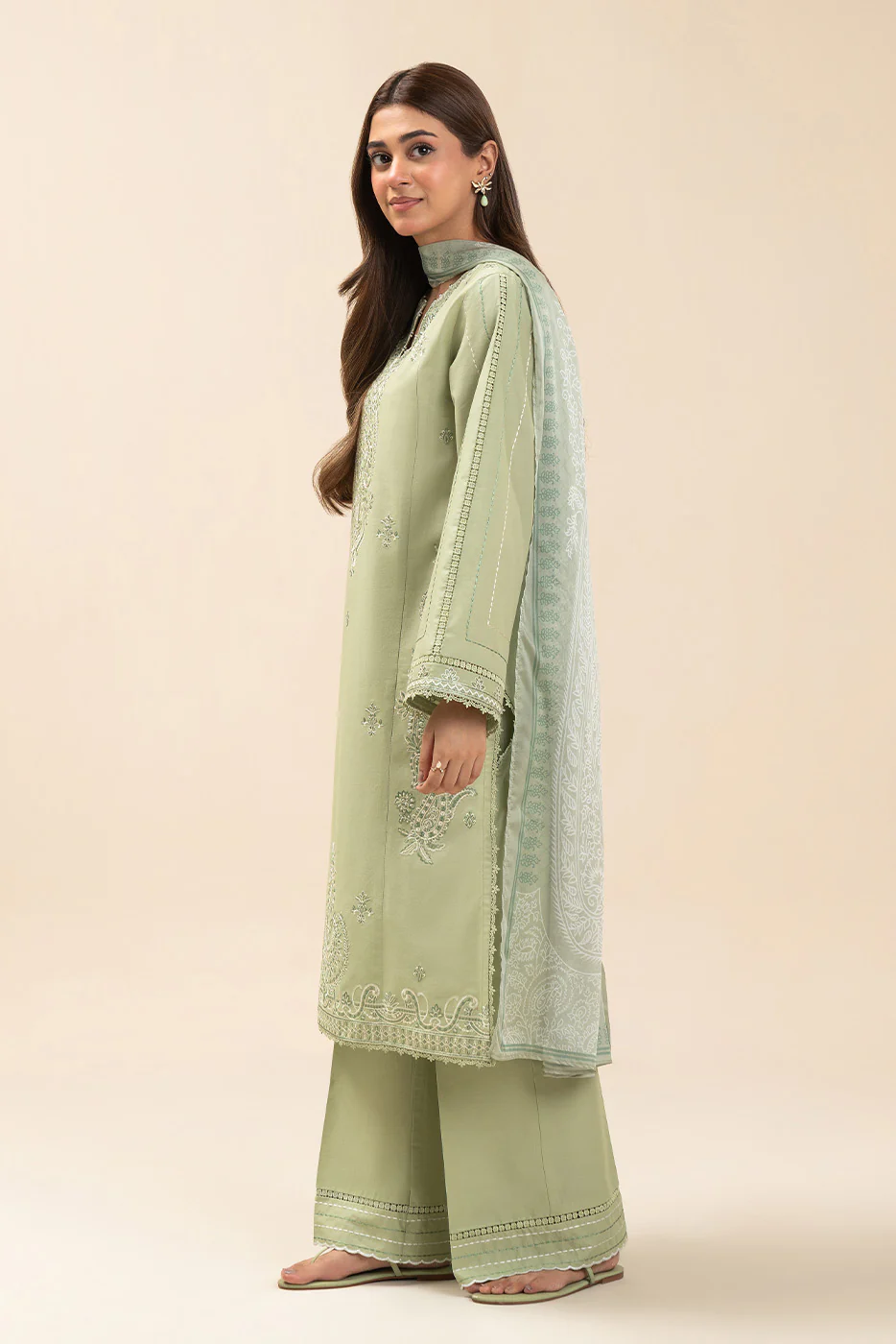 3 PIECE EMBROIDERED LAWN SUIT-GREEN SMOKE (UNSTITCHED) - Image 3