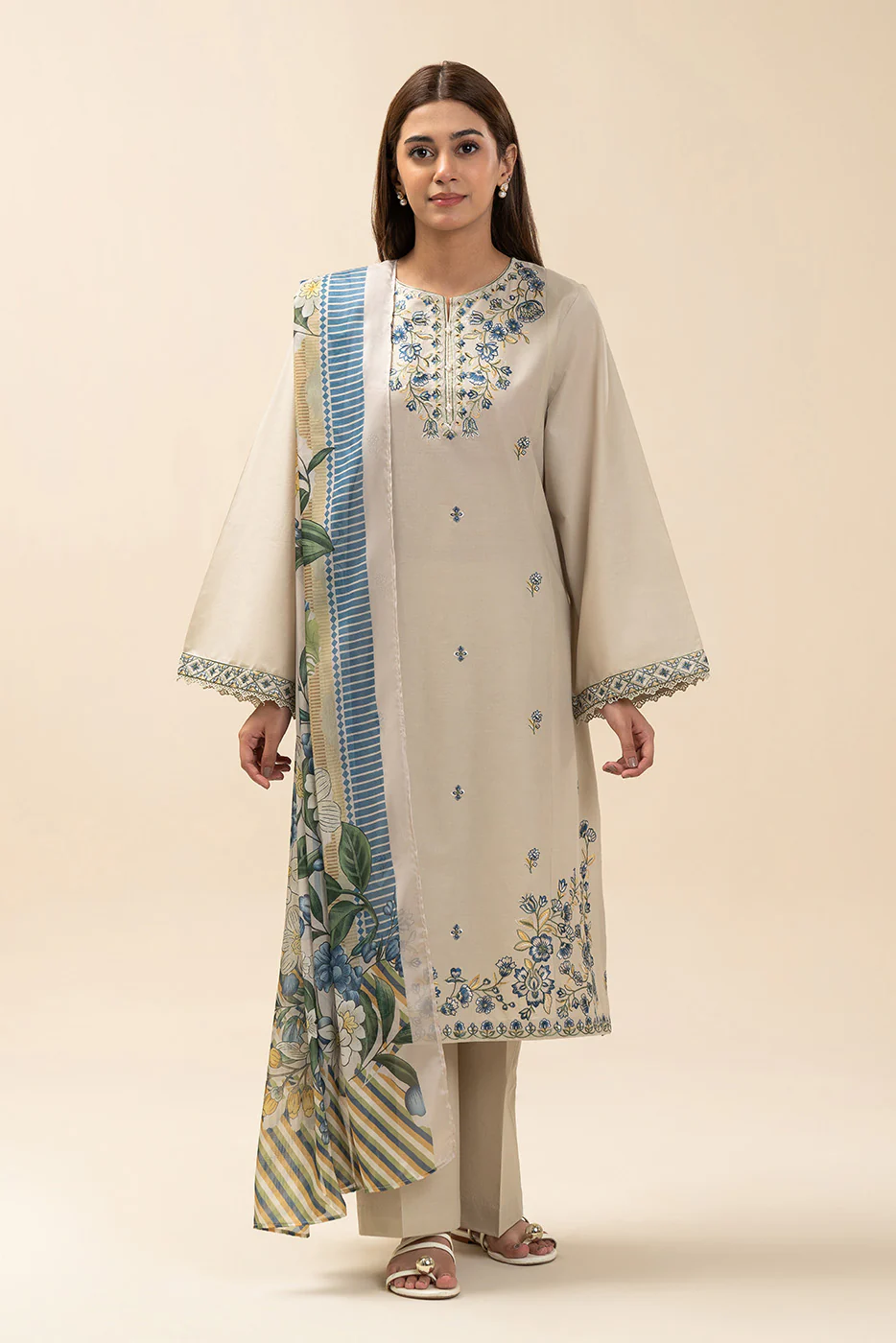 3 PIECE EMBROIDERED LAWN SUIT-IVORY ORCHARD (UNSTITCHED) - Image 2