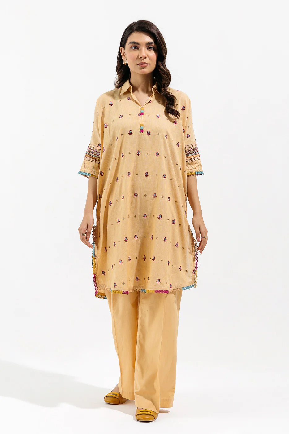 1 PIECE - EMBROIDERED YARN DYED SHIRT - CREAM HAZE (UNSTITCHED)