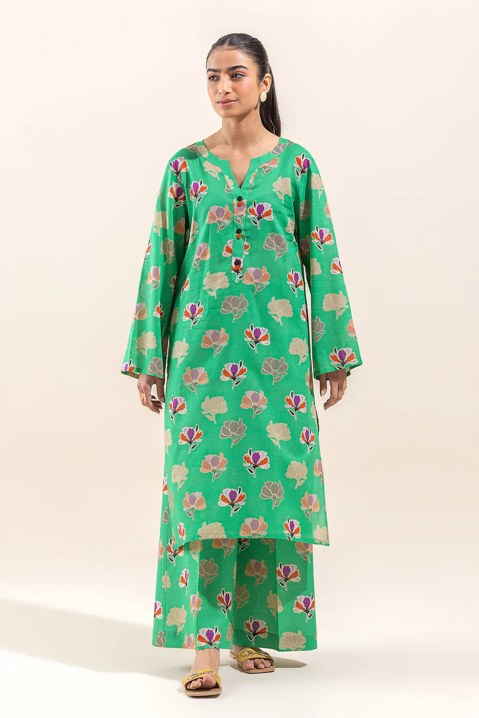 2 PIECE PRINTED LAWN SUIT-FOREST JADE (UNSTITCHED) - Image 2