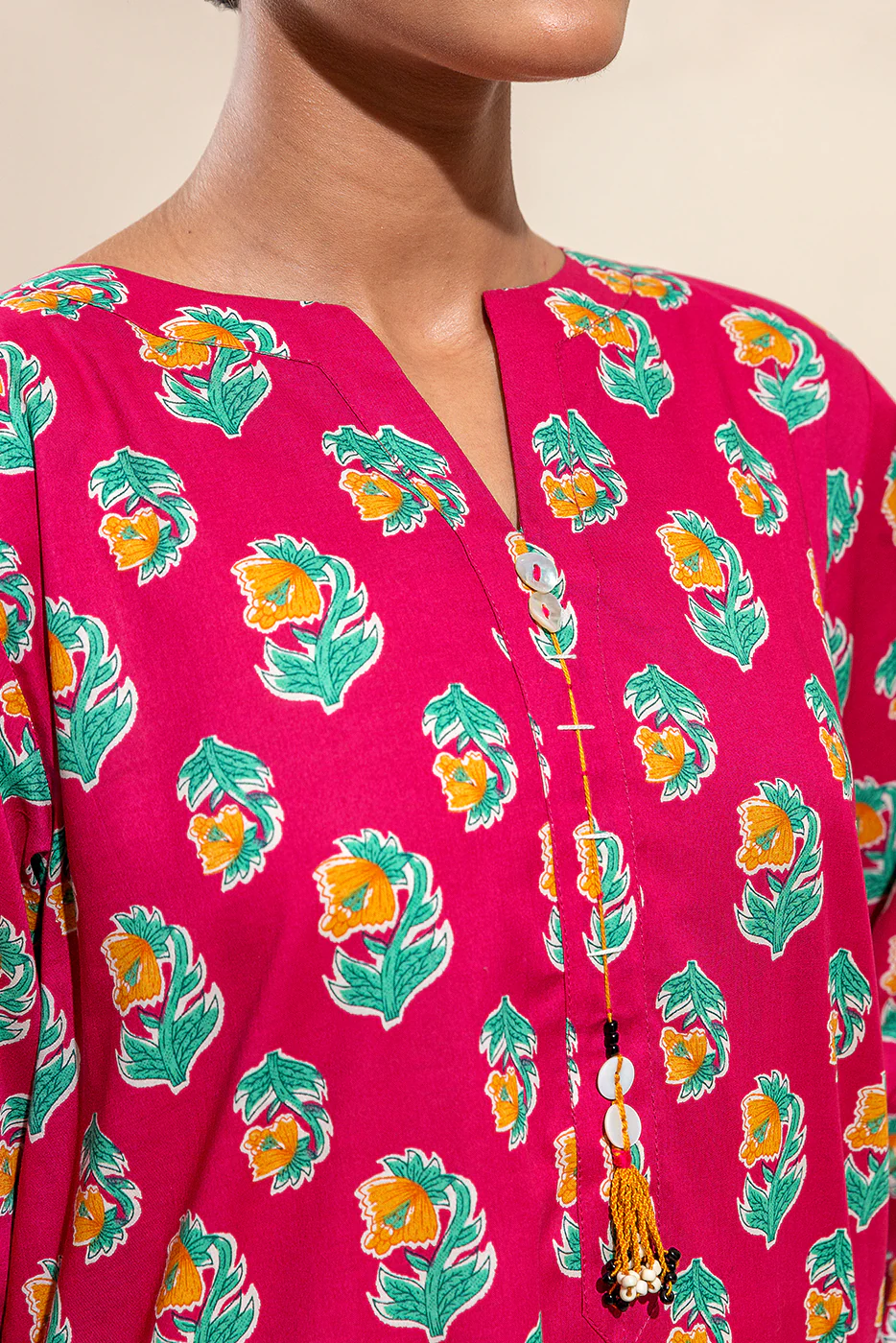 2 PIECE PRINTED LAWN SUIT-CARMINE ECHO (UNSTITCHED) - Image 3