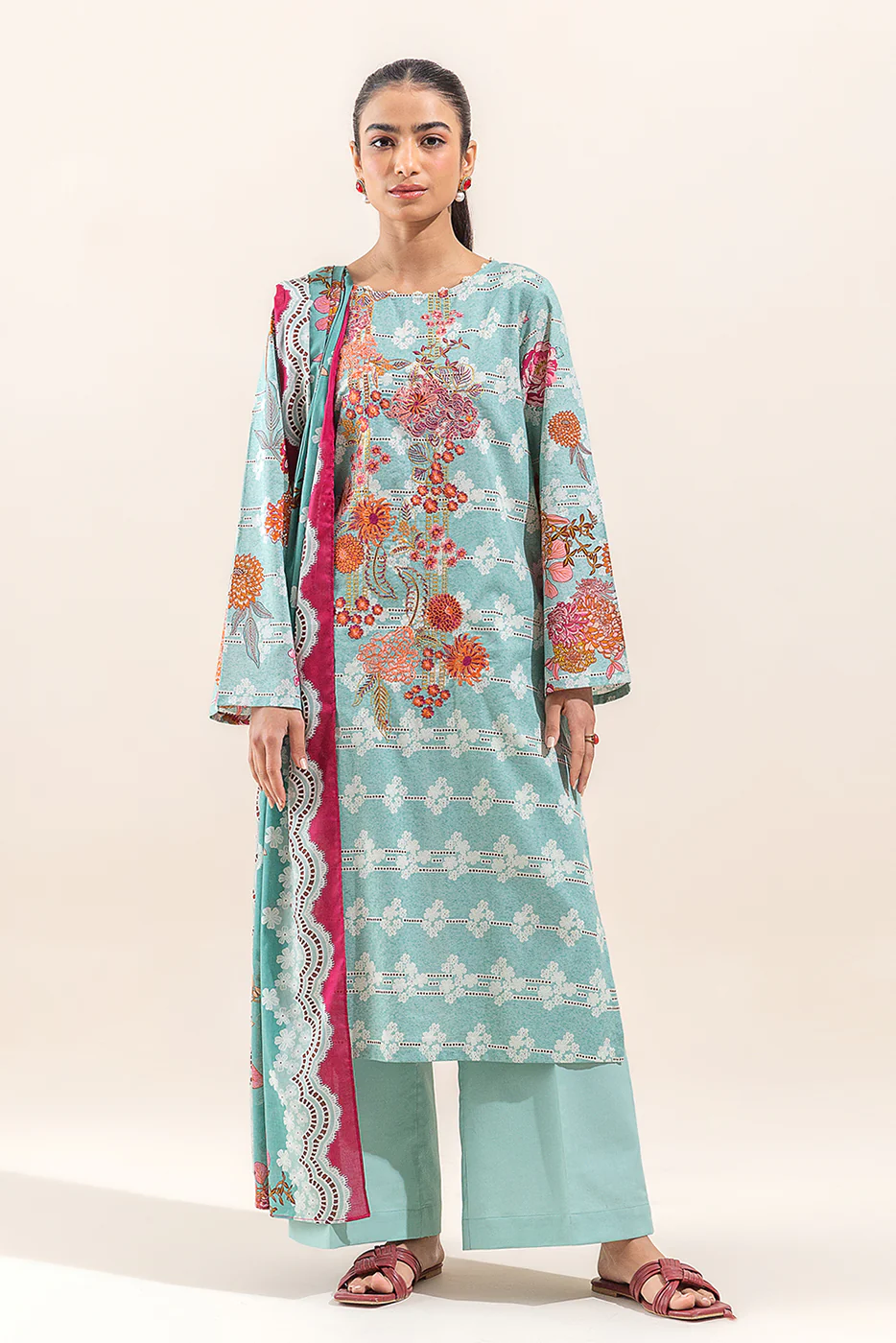2 PIECE EMBROIDERED LAWN SUIT-DUSTY AQUA (UNSTITCHED) - Image 2