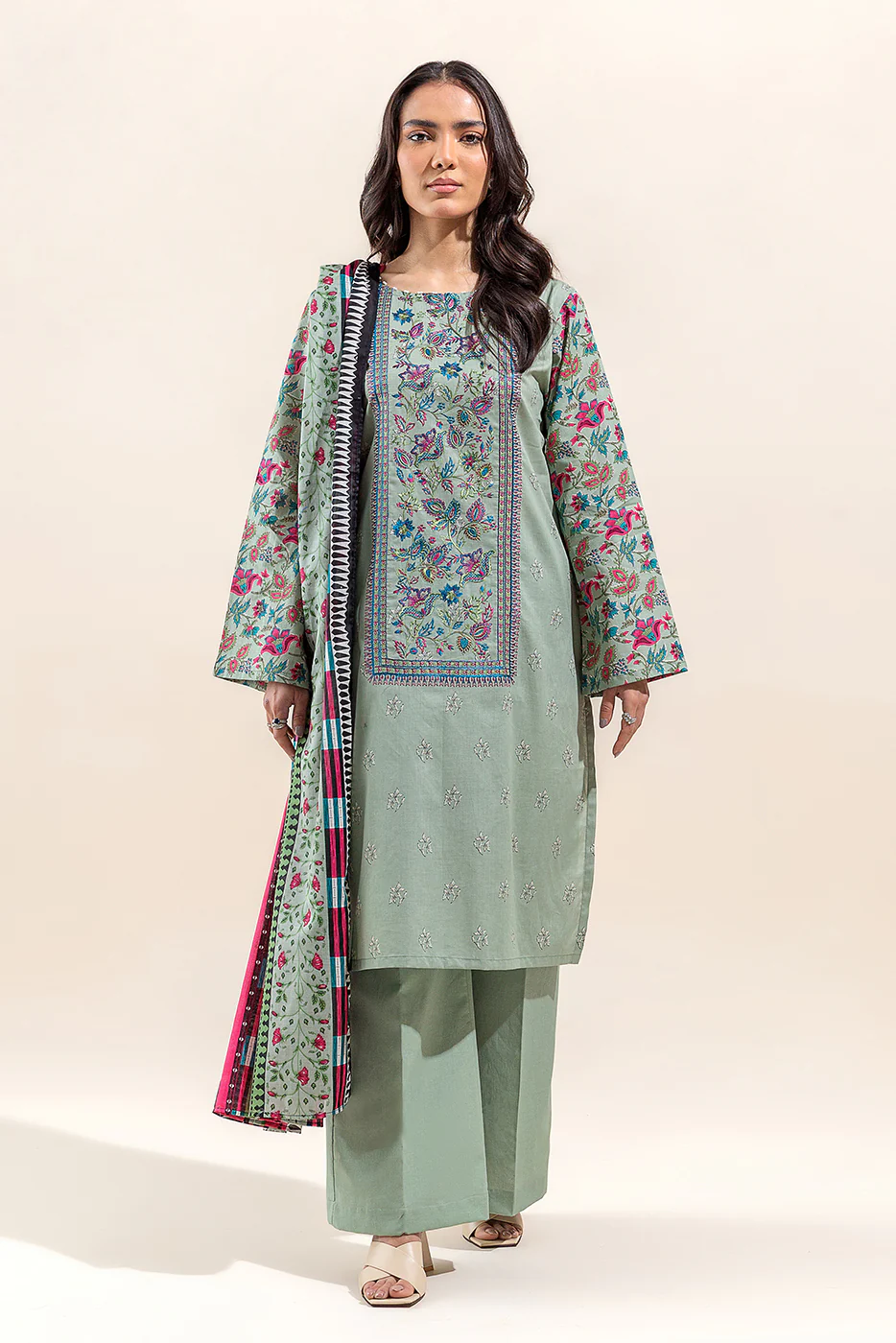 2 PIECE EMBROIDERED LAWN SUIT-PISTACHIO ORCHID(UNSTITCHED) - Image 2